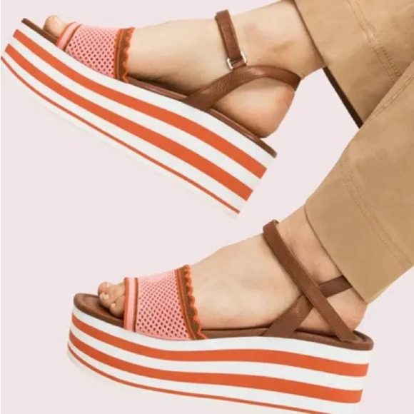 Kate Spade New York Highrise Spade Wedge Sandals Size 9.5 Pink - Picture 1 of 8
